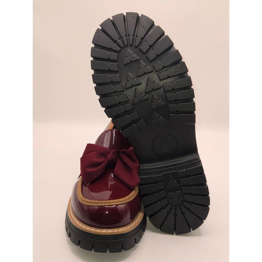 Women's Patent Leather Bow Loafers Burgundy Chunky Lug Sole EU 41 US 10 New - Picture 5 of 6
